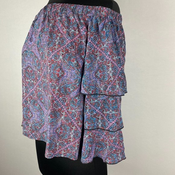 Ella Moss S Patterned Off The Shoulder Rayon Blouse Tiered Ruffle Bell Sleeves - Picture 4 of 12